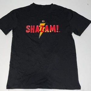 SHAZAM DC MOVIE Logo Spellout Lightning Light up Graphic Men's Shirt Sz Small